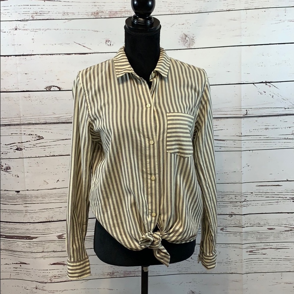 Madewell Women’s Striped Long Sleeve Tie blouse M